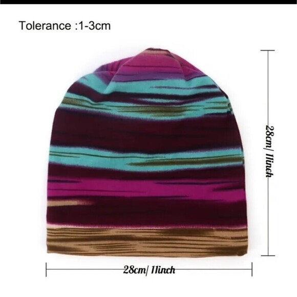 Purple blue hat stripe brown fleece Beanie hat scarf Multipurpose accessory - Picture 2 of 3